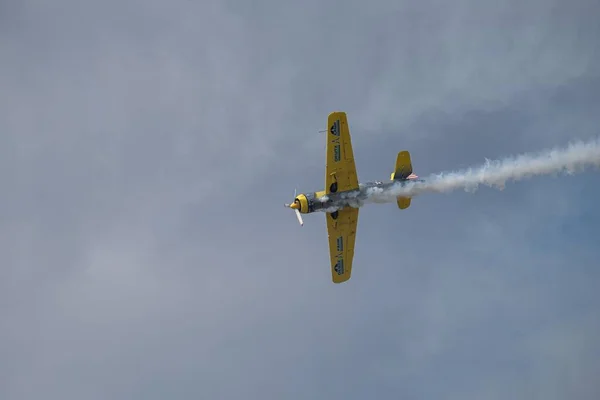 Bükreş Uluslararası Hava Gösterisi Nde Uçan Waw Uçağının Alçak Açısı — Stok fotoğraf