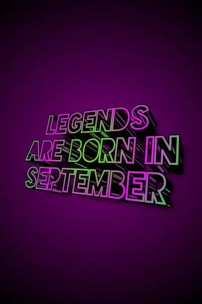 バイオレットを背景に 伝説は9月に生まれる という縦書きの緑と紫の3Dテキスト — ストック写真