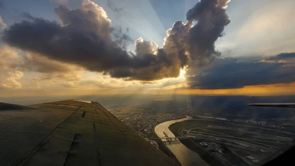 Чудовий Вигляд Радіостанції Літаку 17G Фортеці Техаських Рейдерів Сутінках — стокове фото