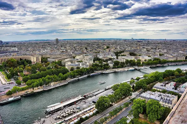 Une Vue Sur Seine Ville Paris Pendant Journée Avec Horizon — Photo