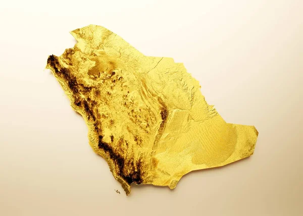 Uma Renderização Mapa Metal Dourado Arábia Saudita Isolado Fundo Creme — Fotografia de Stock