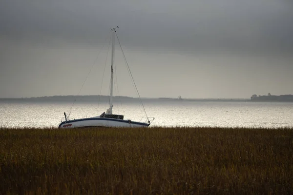 Żaglówka Wybrzeżu Pod Zachmurzonym Niebem Charleston Usa — Zdjęcie stockowe