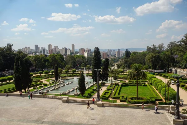 Wysoki Kąt Widzenia Ipiranga Muzeum Ogród Fontanny Sao Paulo Krajobraz — Zdjęcie stockowe