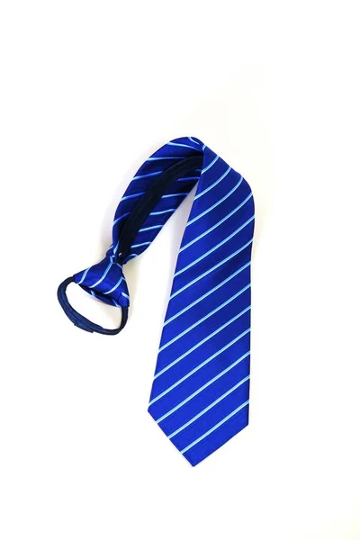 Plan Vertical Une Cravate Polyester Rayé Bleu Isolé Sur Fond — Photo