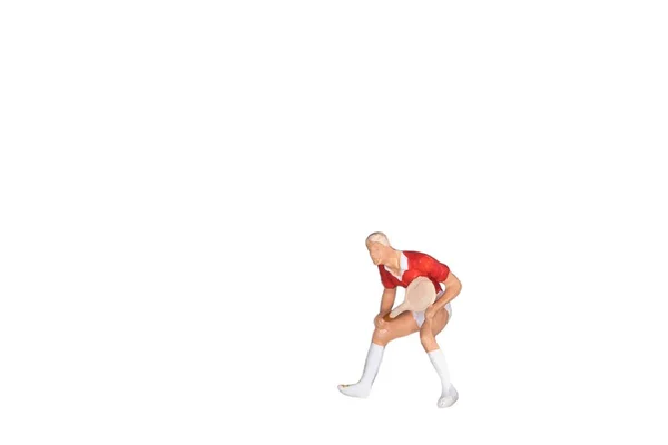 Tennisspiller Pose Isoleret Hvid Baggrund Miniature Mennesker - Stock-foto