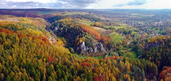 Luftaufnahme Des Kobylanska Tals Herbst Unter Wolkenverhangenem Himmel — Stockfoto