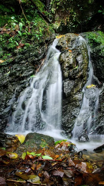 Естественный Вид Красивый Водопад Текущий Вниз Течению Вершины Скалы Осенью — стоковое фото