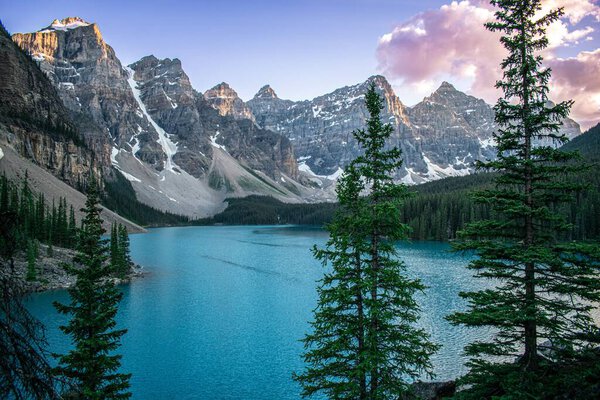 An aerial view of a river in the mountains landscape
