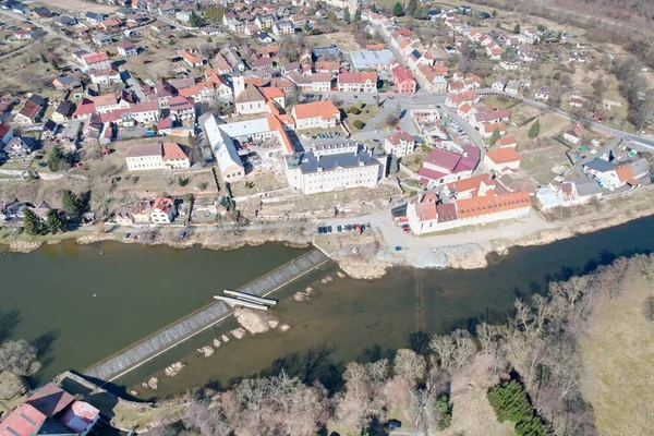 Una Toma Aérea Del Río Sazava República Checa Rodeada Por —  Fotos de Stock