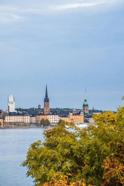 Blauwe Lucht Boven Stockholm Stad Haven Aan Andere Kant Van — Stockfoto