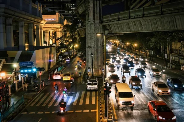 Дорога Бангкоке Таиланд Ночью Пробками — стоковое фото
