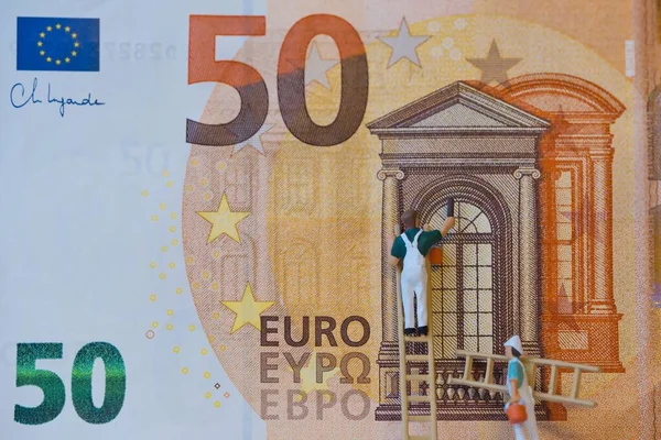 Euros Pequenas Figuras Miniatura Reparadores — Fotografia de Stock