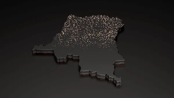 Рендеринг Карты Конго Золотым Блеском Черном Фоне Путешествие Отдых Концепции — стоковое фото