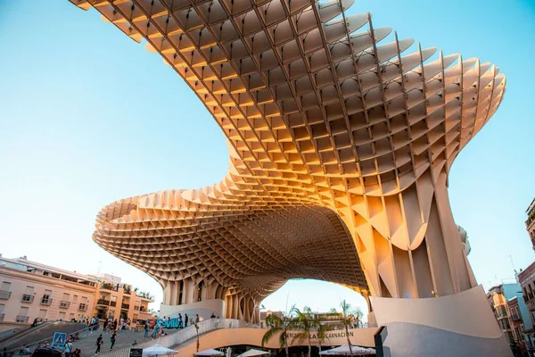 Dřevěná Abstraktní Socha Setas Sevilla — Stock fotografie