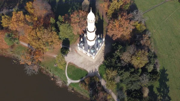 Luchtfoto Van Minaret Kasteel Park Lednice Tsjechische Republiek Unesco — Stockfoto