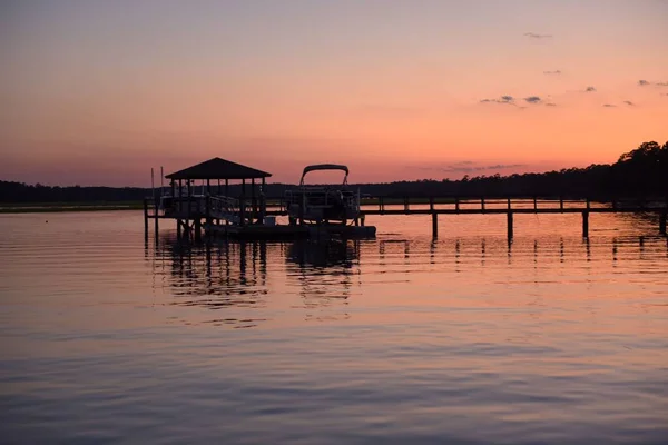 Charming Sunset Pier Peaceful Lake — Stock Photo, Image