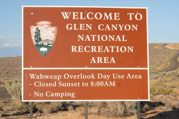 Het Grote Welkom Bij Glen Canyon National Recreation Area Bord — Stockfoto