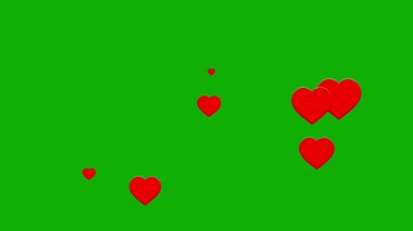 Kırmızı kalpler yeşil arka planda belirip kayboluyor.