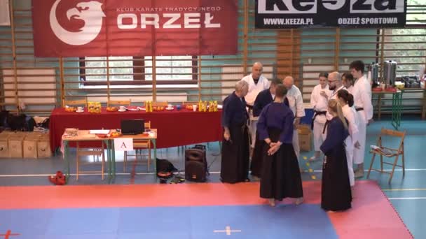 Caucasian Kids Santa Claus Tournament Organized Karate Club Orzel Poland — Stock Video