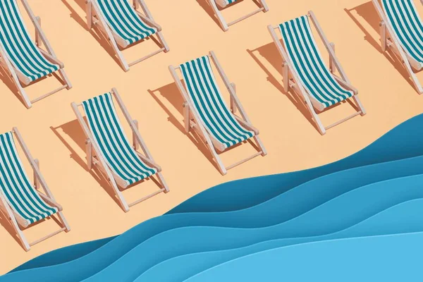 Візуалізація Візерунка Лежаків Піщаному Пляжі Морі — стокове фото