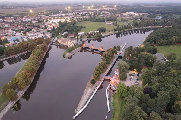 Vacker Flygbild Den Gamla Bohemiska Staden Nymburk Vid Floden Elbe — Stockfoto
