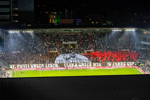 stock image An aerial view of the Millerntor Stadium during the match at night