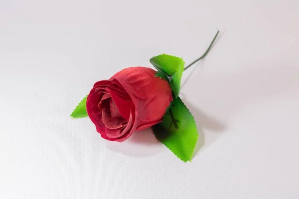 Closeup Artificial Red Rose White Background — Stock Photo, Image