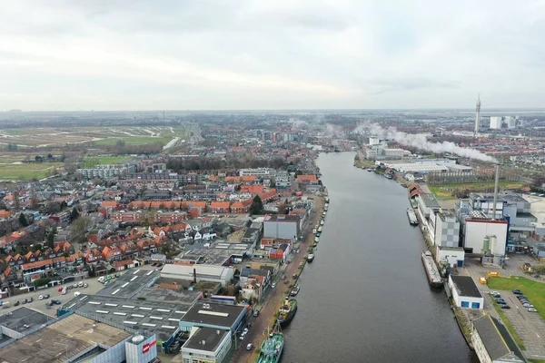 Widok Powietrza Miasto Nad Rzeką — Zdjęcie stockowe