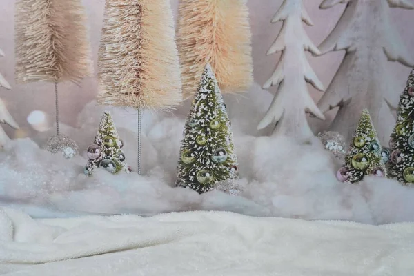 Decorazioni Natalizie Con Alberi Natale Neve Cotone — Foto Stock