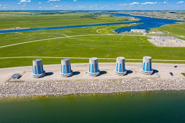 Hydroelectric Power Turbines Gardiner Dam Lake Diefenbaker Saskatchewan Canada Drone — Stock Photo, Image