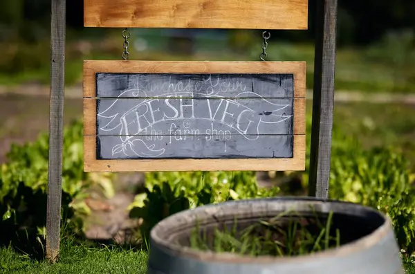 stock image A sign of fresh vegetables in the farm shop