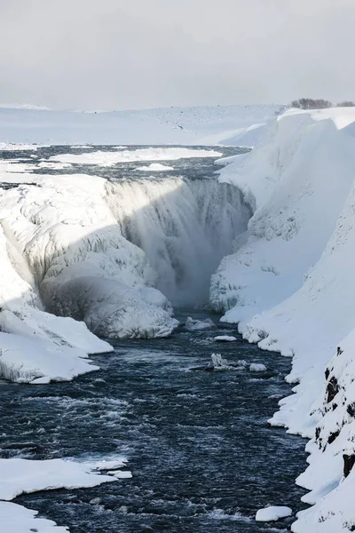 Festői Kilátás Gullfoss Vízesés Télen Izlandon — Stock Fotó