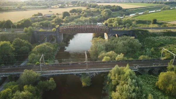 Vista Aérea Puente Ferroviario Sobre Viaducto Warrington — Foto de Stock
