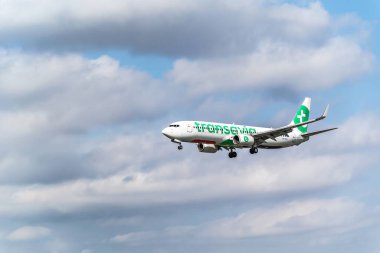Transavia şirketinin bir Boeing 737 uçağı Barcelona-El Prat 'taki Josep Tarradellas Havaalanına iniyor.