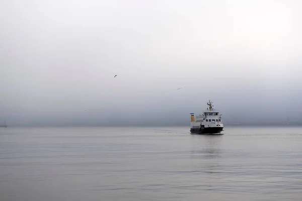 View Ship Sailing Baltic Seascape Horizon Cloudy Sky Storm Weather — Stock Photo, Image