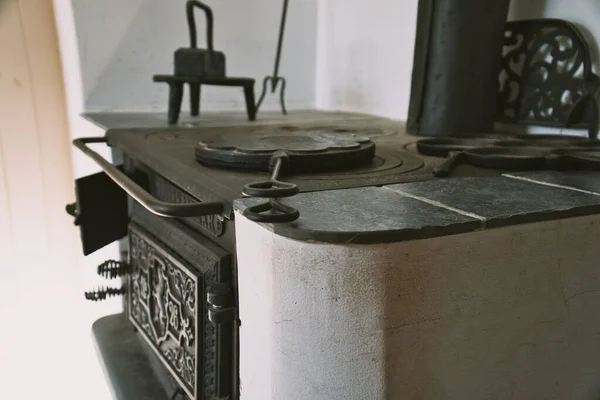 Closeup Side View Antique Iron Cooking Oven — Stock Photo, Image