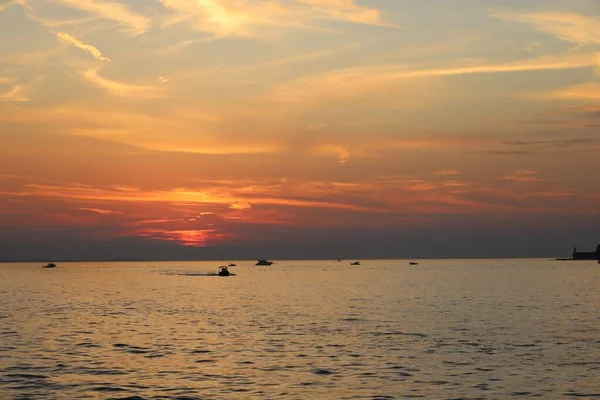 Mesmerizing Sunset View Sea Ships Sailing Zadar Croatia — Stock Photo, Image