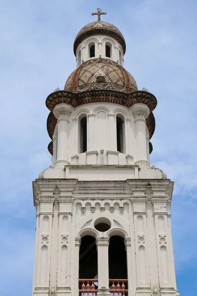 Plan Vertical Église Santo Domingo Blanc Brun Dans Centro Cartagena — Photo