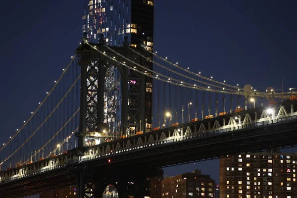 Manhattan Bridge Overpass Brooklyn Nova Iorque Noite — Fotografia de Stock