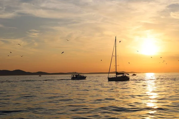 Mesmerizing Sunset View Sea Ships Sailing Zadar Croatia — Stock Photo, Image