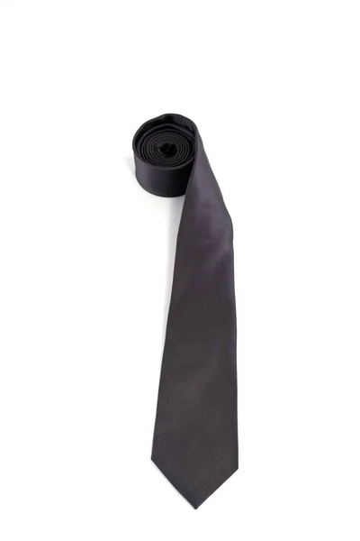 Een Zwarte Kleur Mannelijke Mode Polyester Stropdas Geïsoleerd Witte Achtergrond — Stockfoto