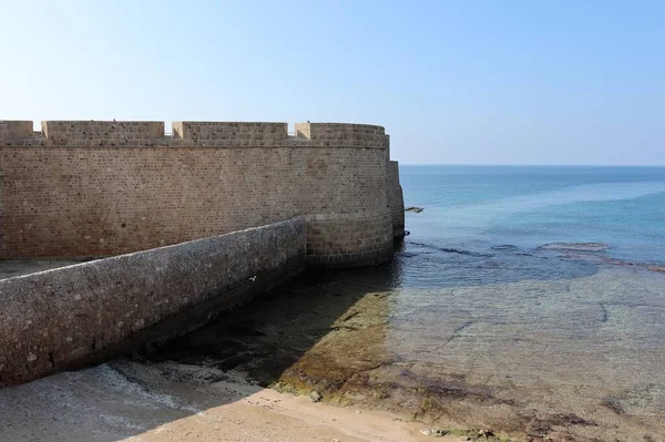 Veduta Dell Antico Muro Pietra Della Fortezza Acri Sulla Costa — Foto Stock