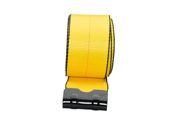 Rolo Uma Correia Carga Amarela Com Fivela Aço Inoxidável Para — Fotografia de Stock