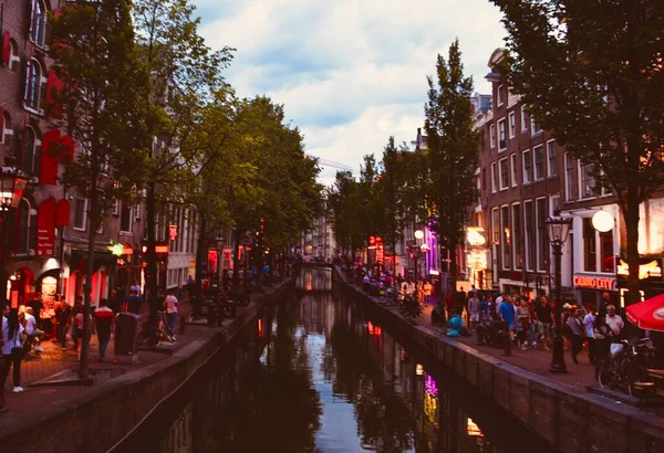 Folla Turisti Semaforo Rosso Amsterdam Paesi Bassi — Foto Stock