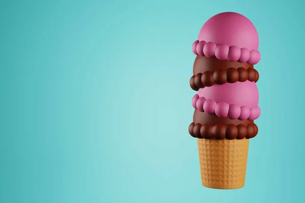 Rendering Cute Colorful Ice Cream Cone — Stock Photo, Image