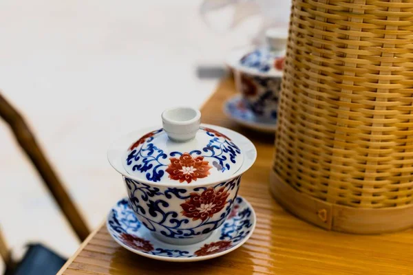 Closeup Typical China Teacup Closed Lid — Stock Photo, Image