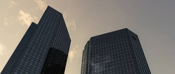Deutsche Bank Twin Towers Panorámás Alacsony Szögű Képe Frankfurt Központi — Stock Fotó