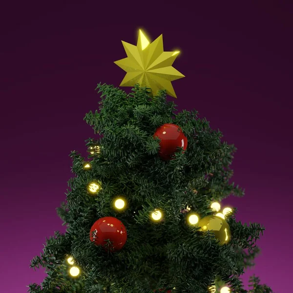 Vykreslení Vánočního Stromečku Fialovém Pozadí — Stock fotografie