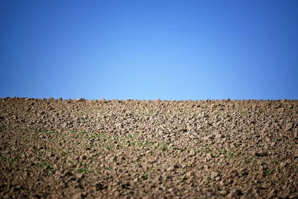 Zbliżenie Ujęcia Gleby Tłem Błękitnego Nieba — Zdjęcie stockowe