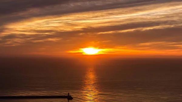 Salida Del Sol Puerto Barcelona Sobre Mar Mediterráneo — Foto de Stock
